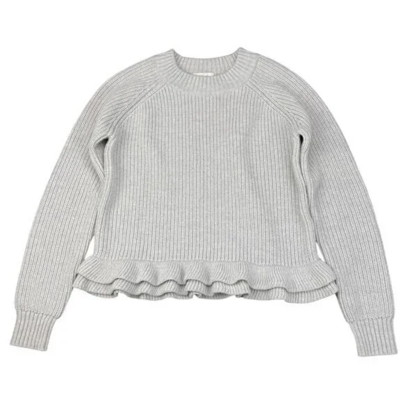 WILFRED Aritzia Jonnie Merino Wool Ruffle Sweater XS Light Grey / Silver Birch - Picture 2 of 5